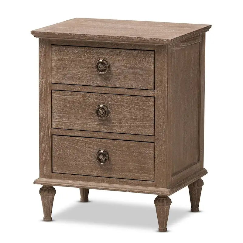 Table de chevet rustique en bois à 3 tiroirs