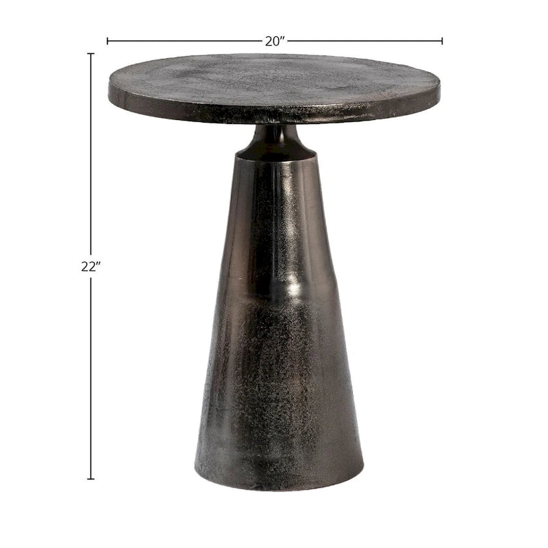 Table d'appoint avec pied piédestal rond en aluminium noir nickelé