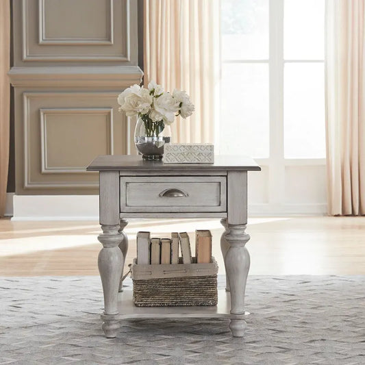 Ocean Isle Antique White & Weathered Pine Drawer End Table
