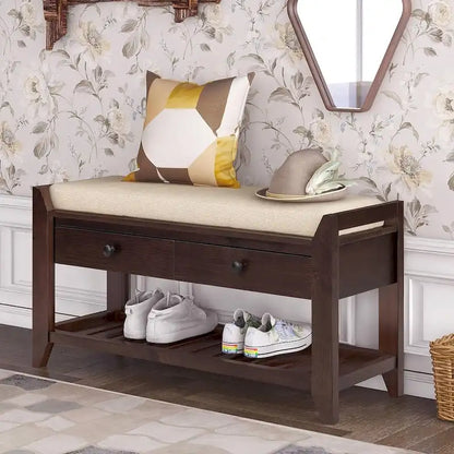 Banc de rangement polyvalent d'entrée de ferme 39 avec 2 tiroirs et 1 étagère à chaussures