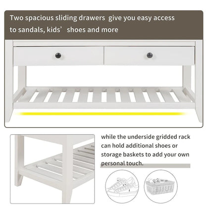 Banc de rangement polyvalent d'entrée de ferme 39 avec 2 tiroirs et 1 étagère à chaussures