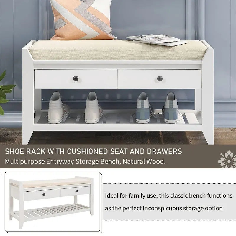 Banc de rangement polyvalent d'entrée de ferme 39 avec 2 tiroirs et 1 étagère à chaussures