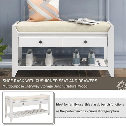 Banc de rangement polyvalent d'entrée de ferme 39 avec 2 tiroirs et 1 étagère à chaussures