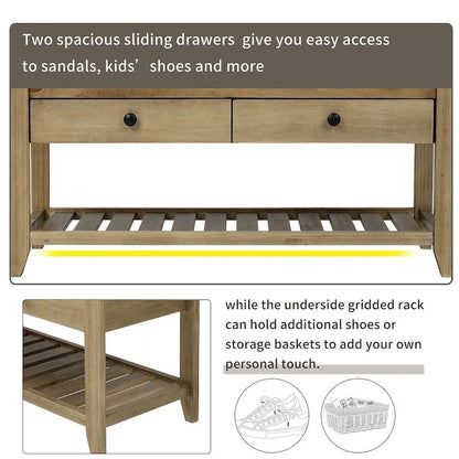 Banc de rangement polyvalent d'entrée de ferme 39 avec 2 tiroirs et 1 étagère à chaussures