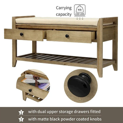 Banc de rangement polyvalent d'entrée de ferme 39 avec 2 tiroirs et 1 étagère à chaussures