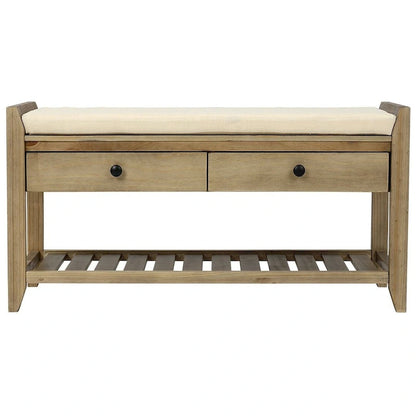 Banc de rangement polyvalent d'entrée de ferme 39 avec 2 tiroirs et 1 étagère à chaussures