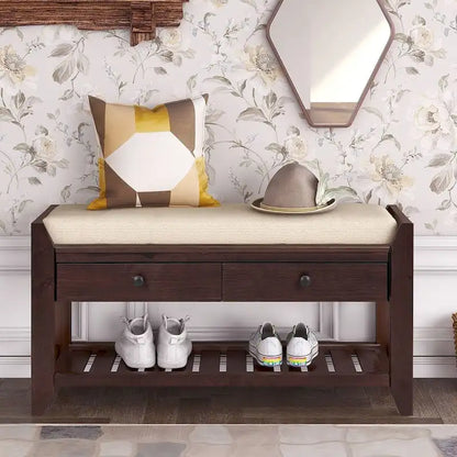 Banc de rangement polyvalent d'entrée de ferme 39 avec 2 tiroirs et 1 étagère à chaussures