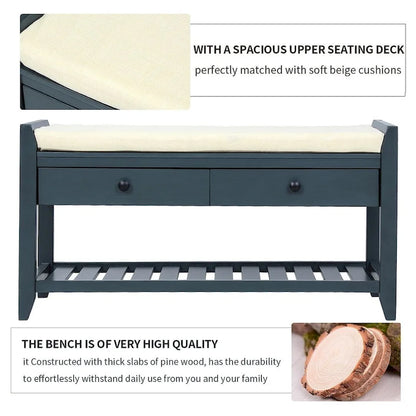 Banc de rangement polyvalent d'entrée de ferme 39 avec 2 tiroirs et 1 étagère à chaussures