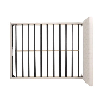 Lit plateforme grand format, polyester blanc cassé, capitonné