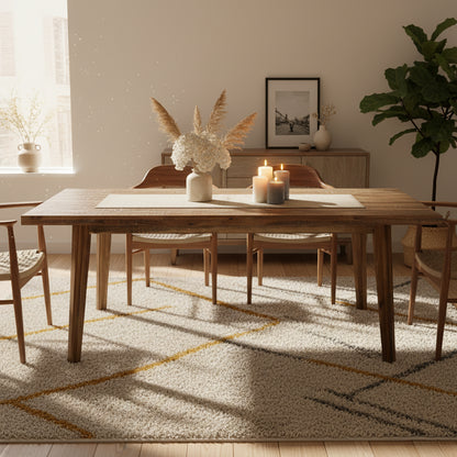 Table à manger, bois d'acacia brun clair, rectangulaire, plateau de 218 cm