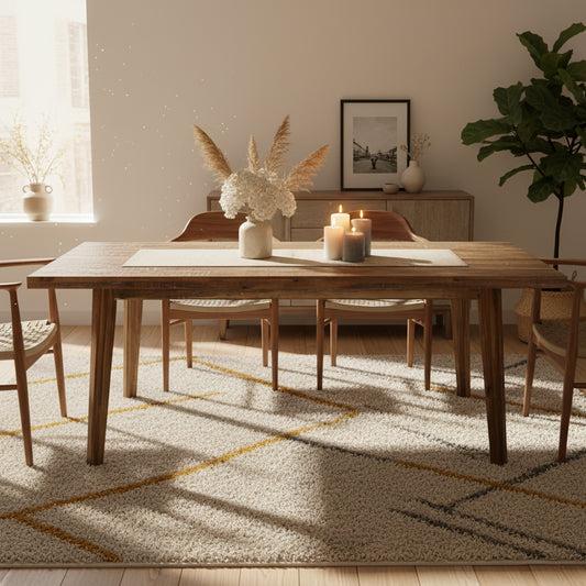 Table à manger, bois d'acacia brun clair, rectangulaire, plateau de 218 cm