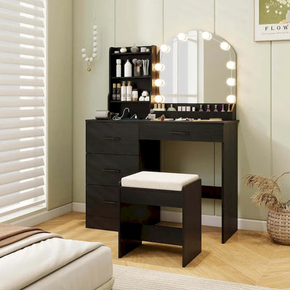 Coiffeuse avec miroir et lumières, table de maquillage et chaise