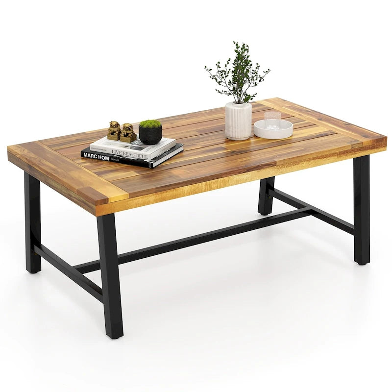 Table Basse en Bois d'Acacia Rectangulaire d'Intérieur et d'Extérieur