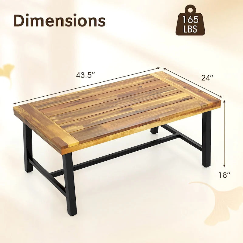 Table Basse en Bois d'Acacia Rectangulaire d'Intérieur et d'Extérieur