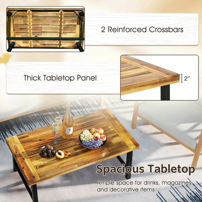 Table Basse en Bois d'Acacia Rectangulaire d'Intérieur et d'Extérieur