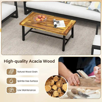 Table Basse en Bois d'Acacia Rectangulaire d'Intérieur et d'Extérieur