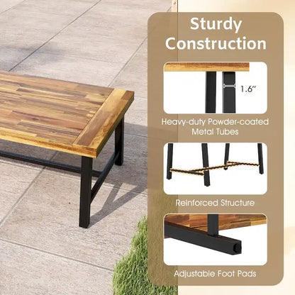 Table Basse en Bois d'Acacia Rectangulaire d'Intérieur et d'Extérieur