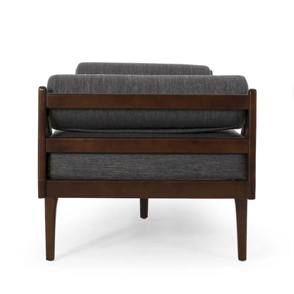 Chaise longue capitonnée moderne 65 en charbon de bois avec design en bois courbé et coussins décoratifs cylindriques
