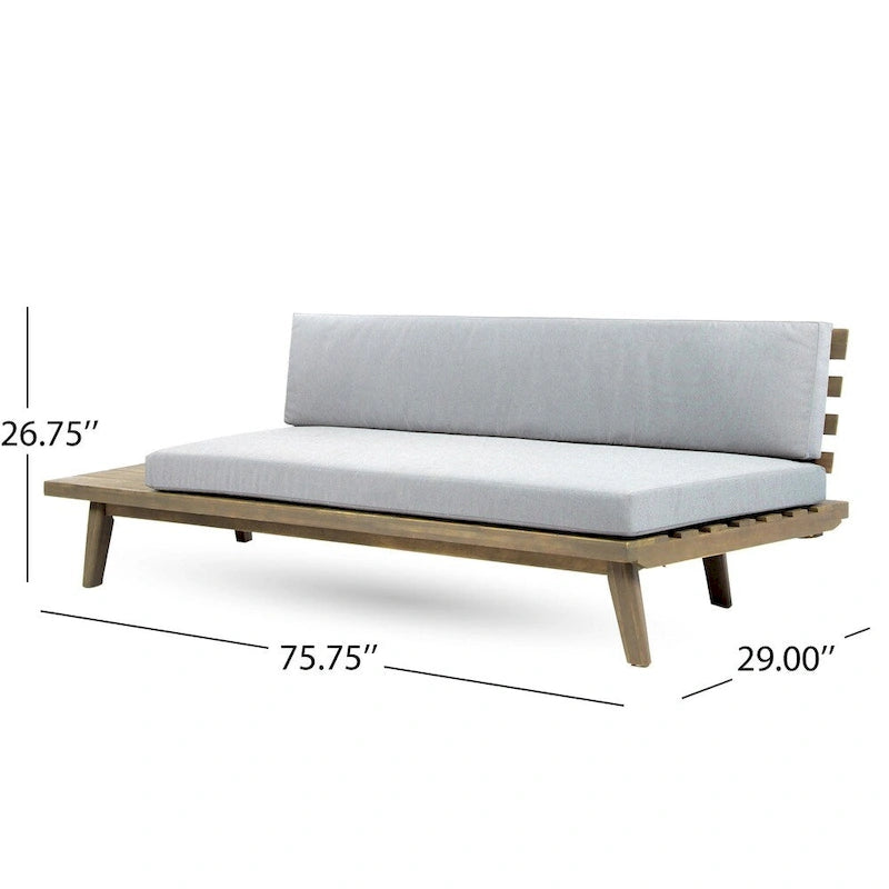 Canapé simple en bois et en tissu sur la gauche