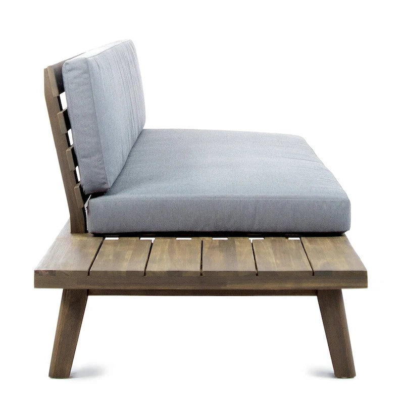 Canapé simple en bois et en tissu sur la gauche