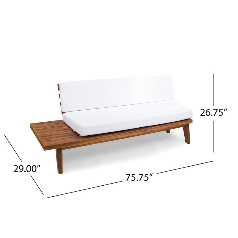 Canapé simple en bois et en tissu sur la gauche