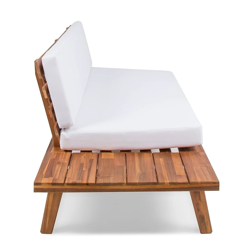 Canapé simple en bois et en tissu sur la gauche