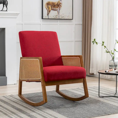 Fauteuil à bascule moderne en cuir PU avec accoudoirs en rotin