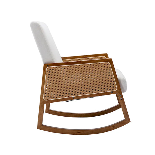 Fauteuil à bascule moderne en cuir PU avec accoudoirs en rotin