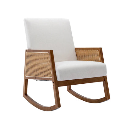 Fauteuil à bascule moderne en cuir PU avec accoudoirs en rotin