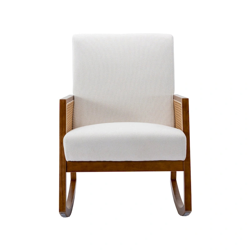 Fauteuil à bascule moderne en cuir PU avec accoudoirs en rotin