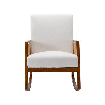 Fauteuil à bascule moderne en cuir PU avec accoudoirs en rotin