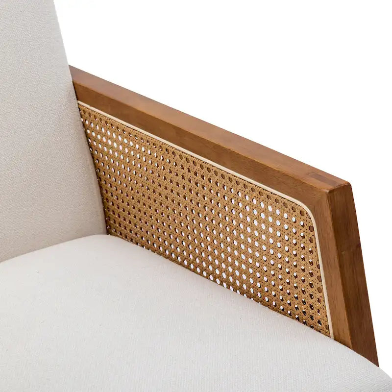 Fauteuil à bascule moderne en cuir PU avec accoudoirs en rotin