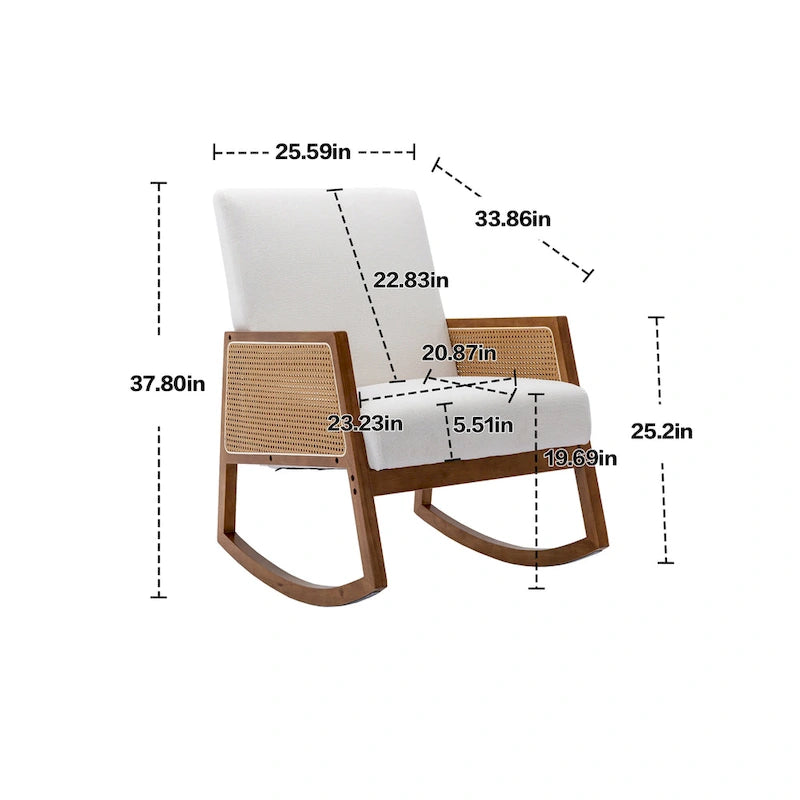 Fauteuil à bascule moderne en cuir PU avec accoudoirs en rotin