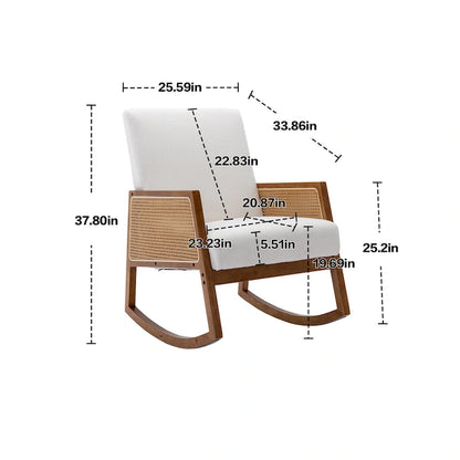 Fauteuil à bascule moderne en cuir PU avec accoudoirs en rotin