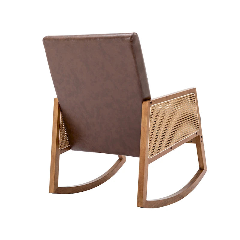 Fauteuil à bascule moderne en cuir PU avec accoudoirs en rotin
