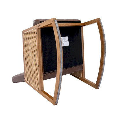 Fauteuil à bascule moderne en cuir PU avec accoudoirs en rotin