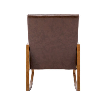 Fauteuil à bascule moderne en cuir PU avec accoudoirs en rotin