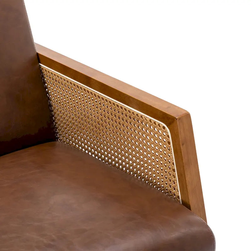 Fauteuil à bascule moderne en cuir PU avec accoudoirs en rotin