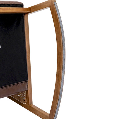 Fauteuil à bascule moderne en cuir PU avec accoudoirs en rotin