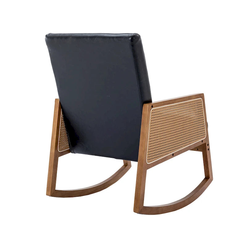 Fauteuil à bascule moderne en cuir PU avec accoudoirs en rotin