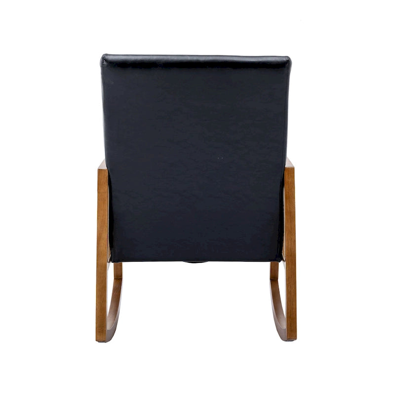 Fauteuil à bascule moderne en cuir PU avec accoudoirs en rotin