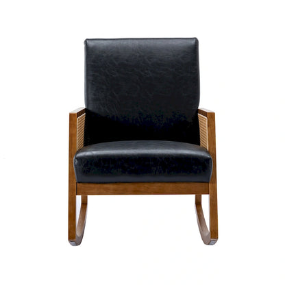 Fauteuil à bascule moderne en cuir PU avec accoudoirs en rotin