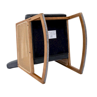 Fauteuil à bascule moderne en cuir PU avec accoudoirs en rotin