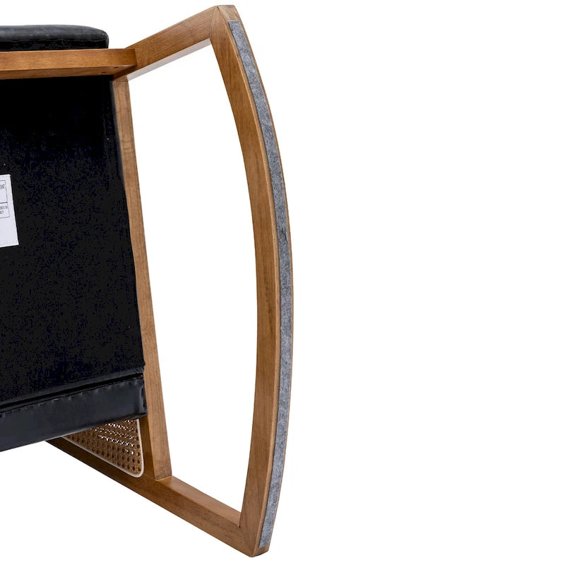 Fauteuil à bascule moderne en cuir PU avec accoudoirs en rotin