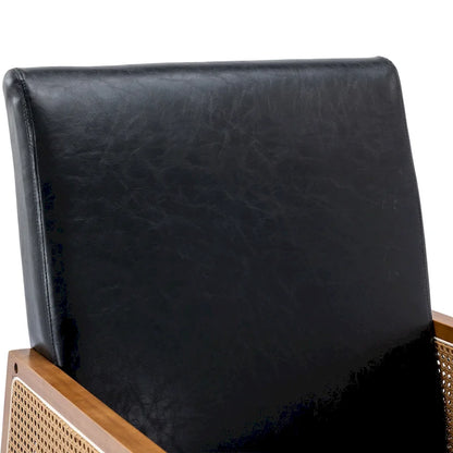 Fauteuil à bascule moderne en cuir PU avec accoudoirs en rotin