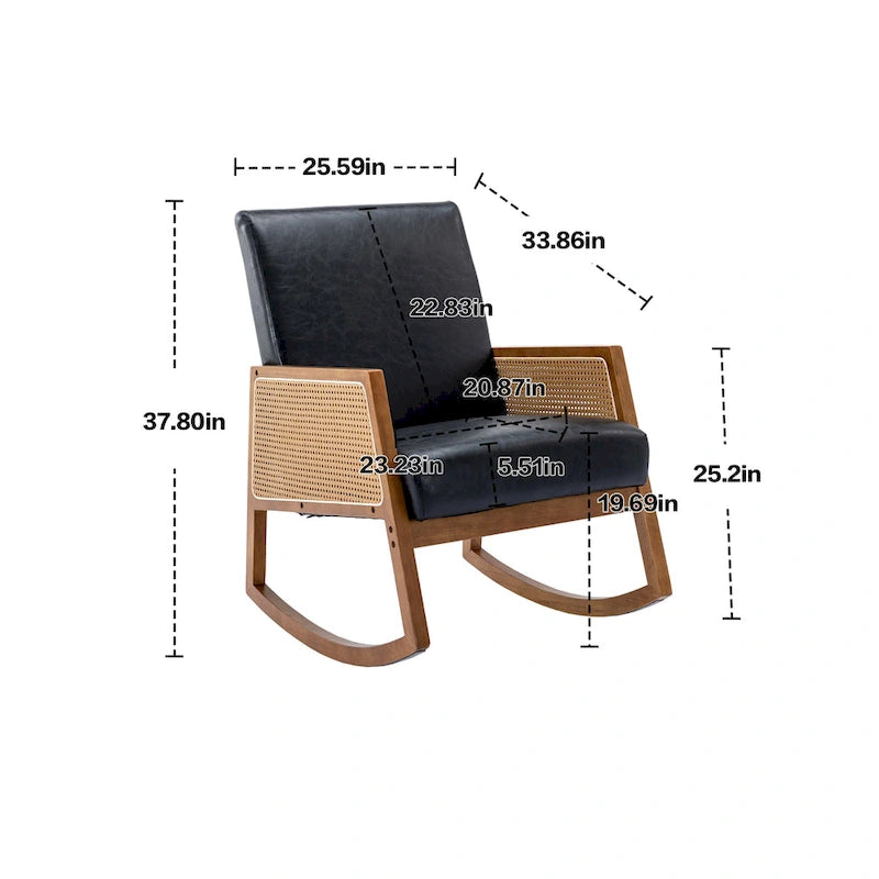 Fauteuil à bascule moderne en cuir PU avec accoudoirs en rotin