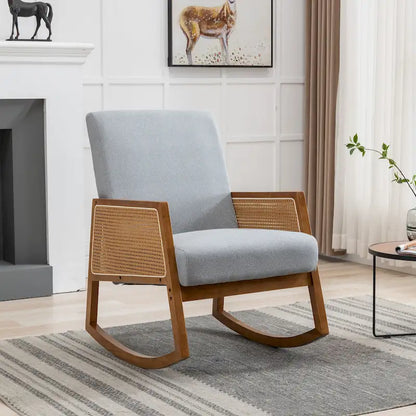 Fauteuil à bascule moderne en cuir PU avec accoudoirs en rotin