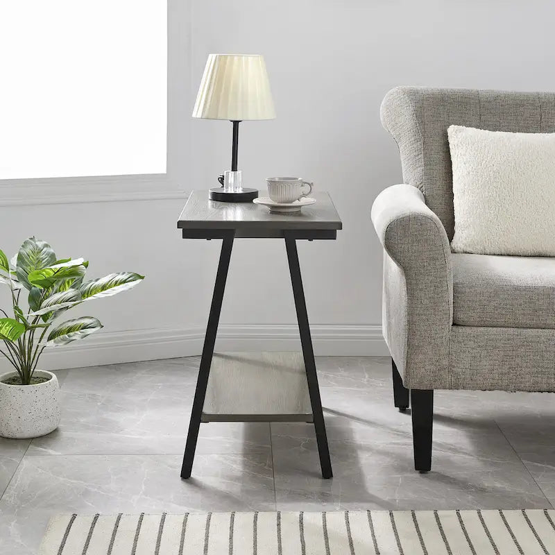 Table d'appoint étroite avec étagère et cadre en métal