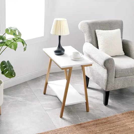 Table d'appoint étroite avec étagère et cadre en métal