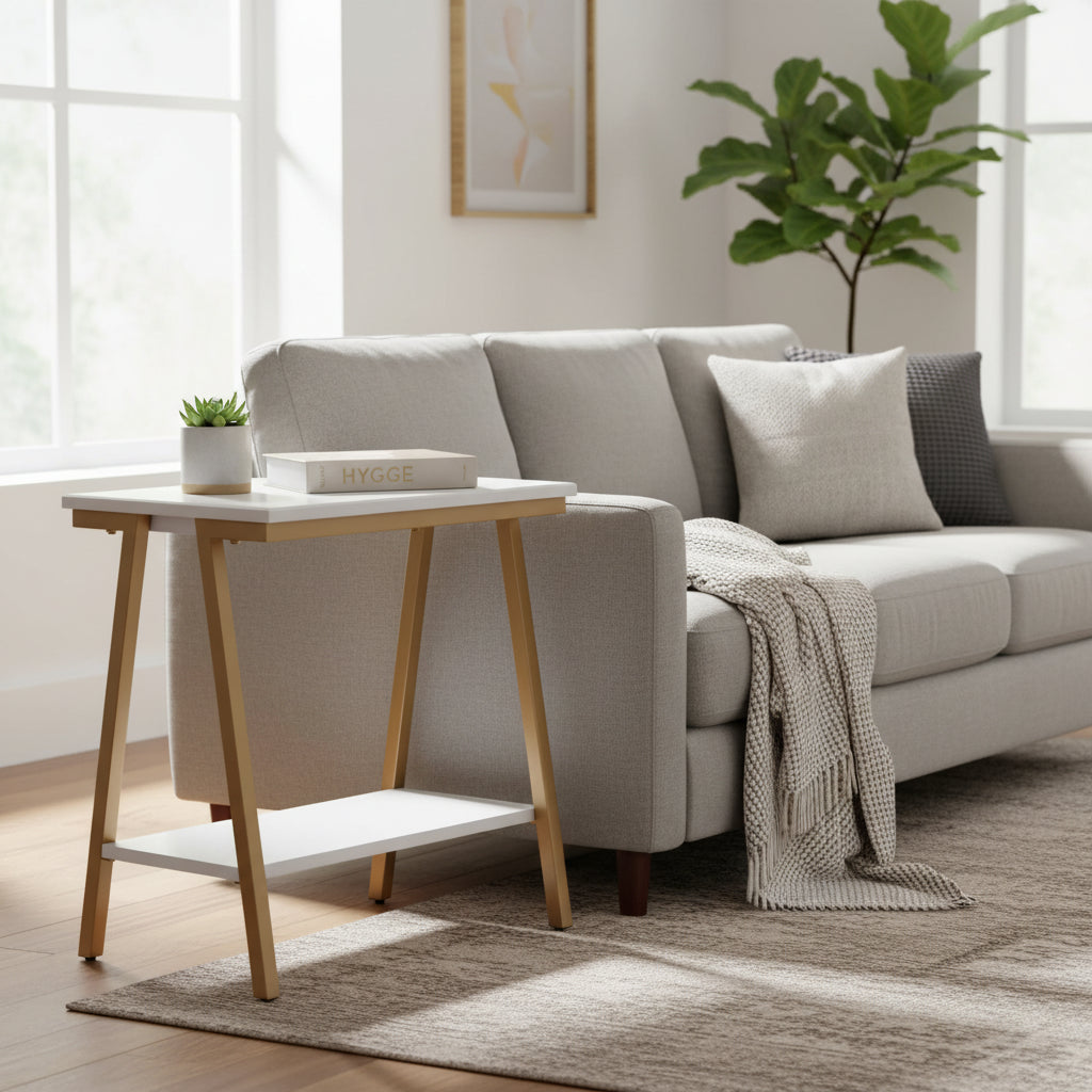 Table d'appoint étroite avec étagère et cadre en métal